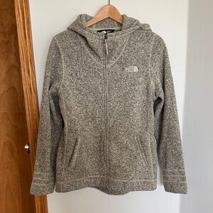The North Face Heather Ivory/Gray Full-Zip Hooded Fleece